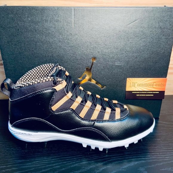Nike Air Jordan 10 TD Mid Men's Football Cleats Black Gold NEW - Picture 9 of 9
